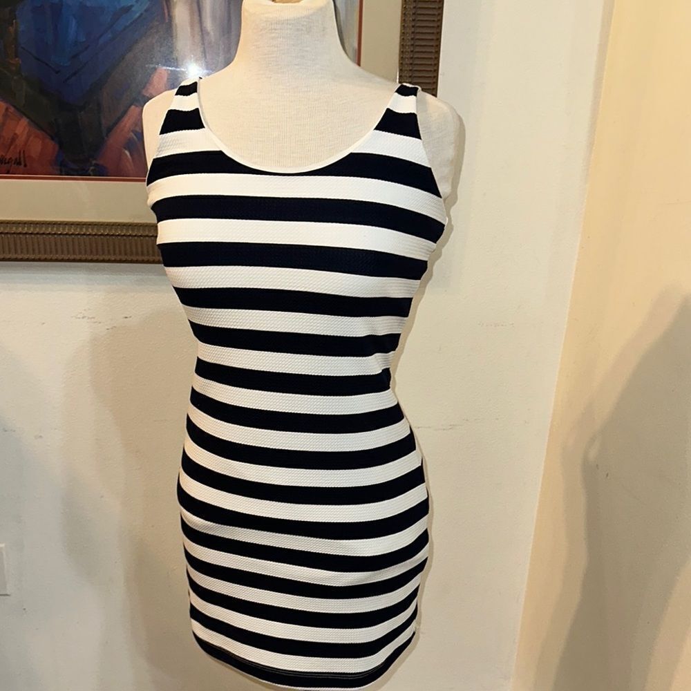 Lucy Love Navy/White Mini Bodycon Dress Size Medium - Picture 3 of 10